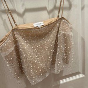 Sequin Pearl Nude Crop Top | Lucy Paris | Size M